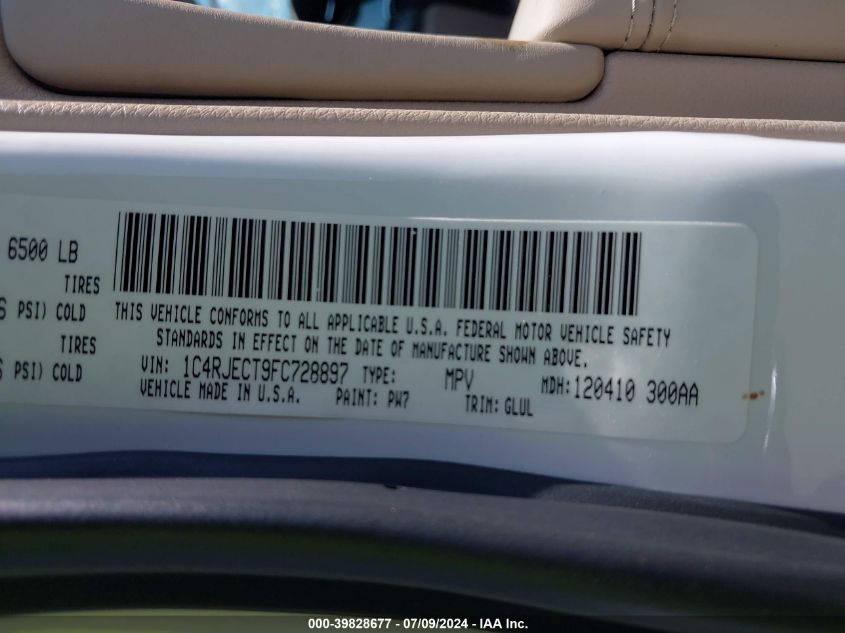 2015 Jeep Grand Cherokee Overland VIN: 1C4RJECT9FC728897 Lot: 39828677