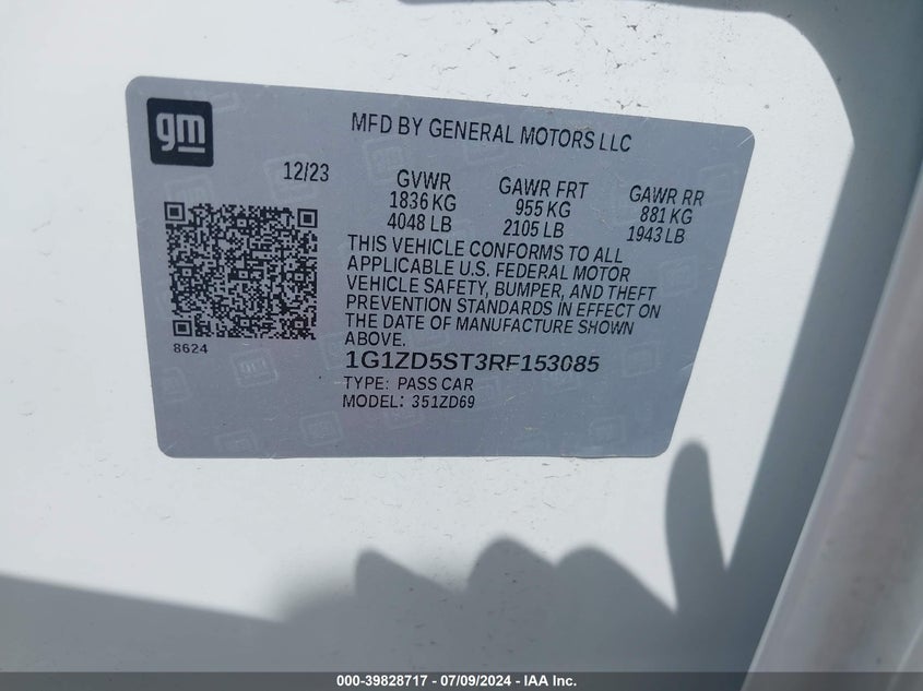 2024 Chevrolet Malibu Lt VIN: 1G1ZD5ST3RF153085 Lot: 39828717