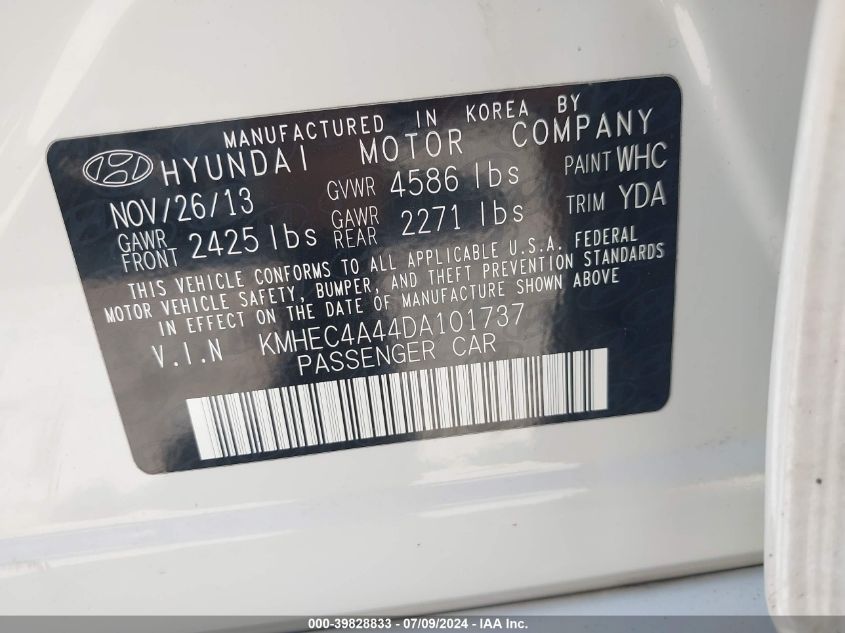 2013 Hyundai Sonata Hybrid VIN: KMHEC4A44DA101737 Lot: 39891454