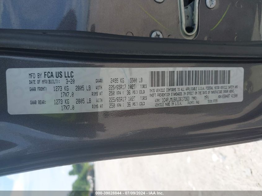 2020 Jeep Cherokee Latitude Plus 4X4 VIN: 1C4PJMLB0LD617363 Lot: 39828844