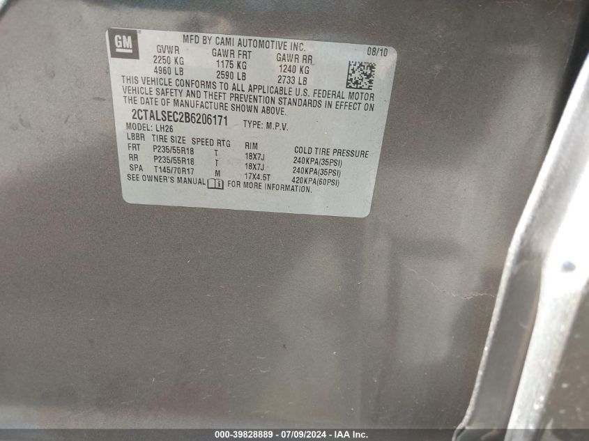 2011 GMC Terrain Sle VIN: 2CTALSEC2B6206171 Lot: 39828889