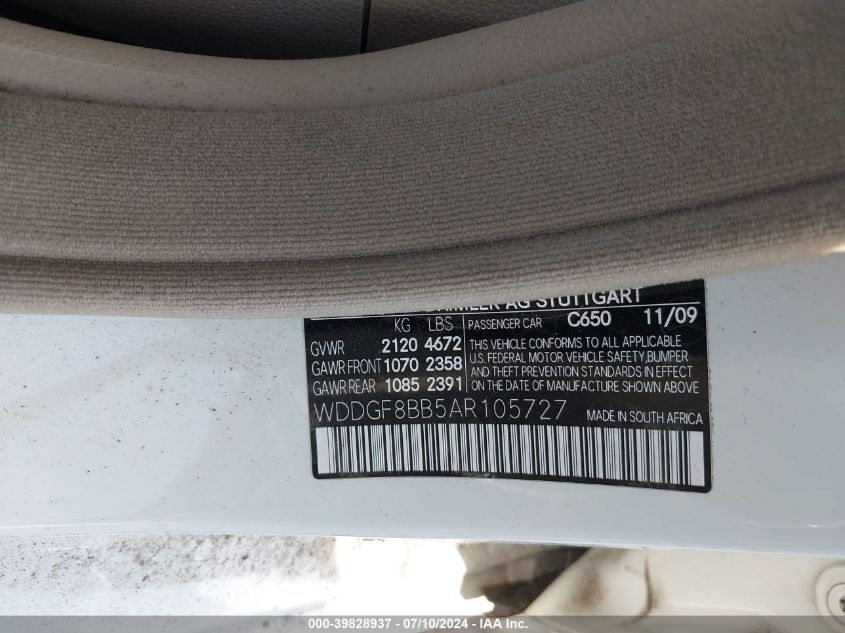 WDDGF8BB5AR105727 2010 Mercedes-Benz C 300 Luxury 4Matic/Sport 4Matic