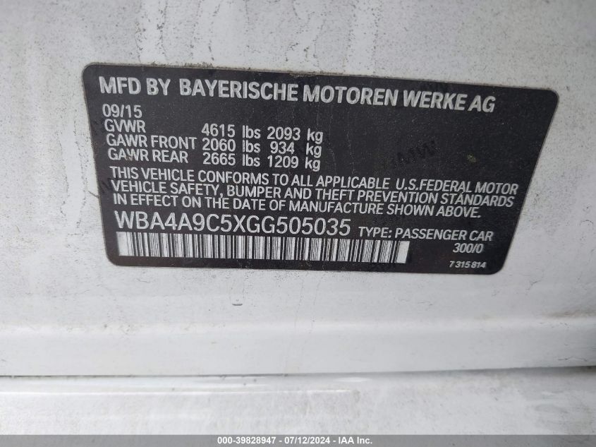 2016 BMW 428I GRAN COUPE - WBA4A9C5XGG505035