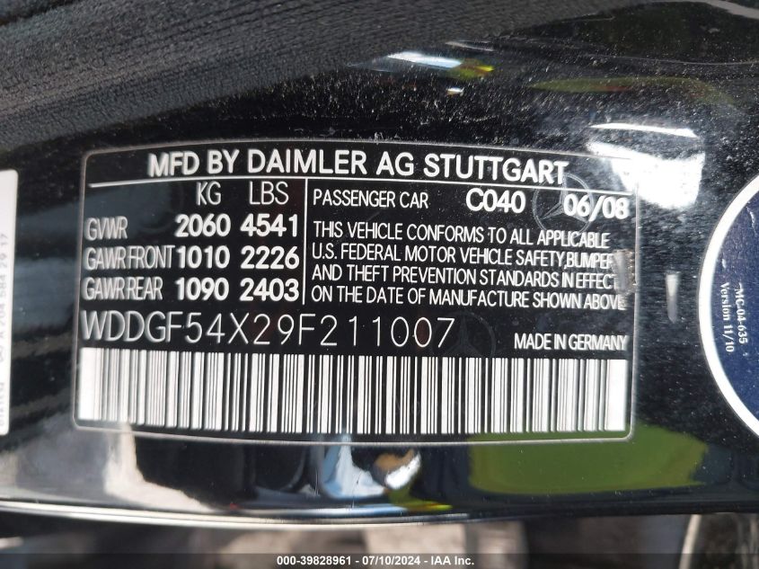 2009 Mercedes-Benz C 300 Luxury/Sport VIN: WDDGF54X29F211007 Lot: 39828961