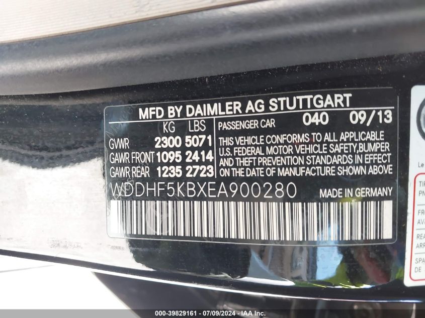 2014 Mercedes-Benz E 350 VIN: WDDHF5KBXEA900280 Lot: 39829161