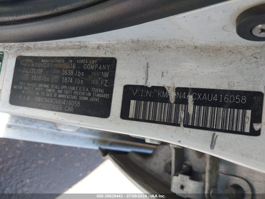 2010 Hyundai Accent Gls VIN: KMHCN4ACXAU416058 Lot: 39829443