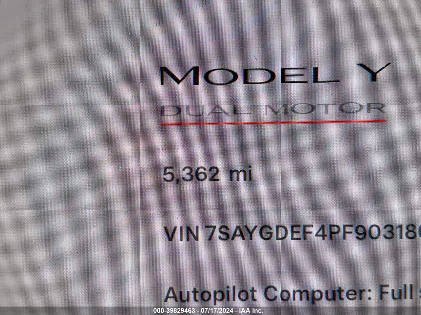 2023 Tesla Model Y Awd/Performance Dual Motor All-Wheel Drive VIN: 7SAYGDEF4PF903186 Lot: 39829463