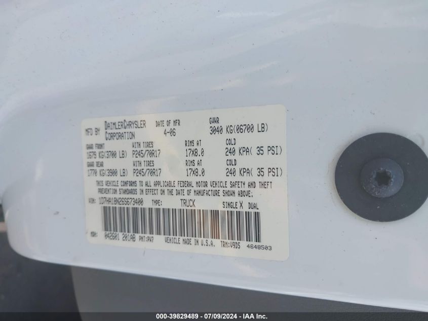 2006 Dodge Ram 1500 St/Slt VIN: 1D7HA18N26S673400 Lot: 39829489