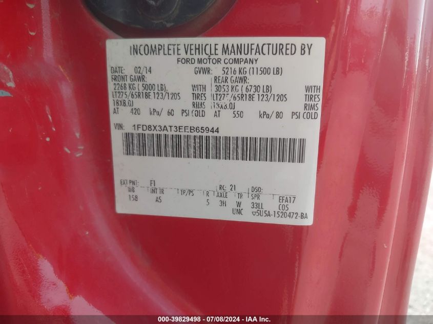 2014 Ford F-350 Xl VIN: 1FD8X3AT3EEB65944 Lot: 39829498