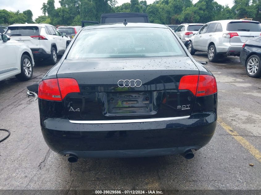 2007 Audi A4 2.0T VIN: WAUDF78EX7A027216 Lot: 39829586