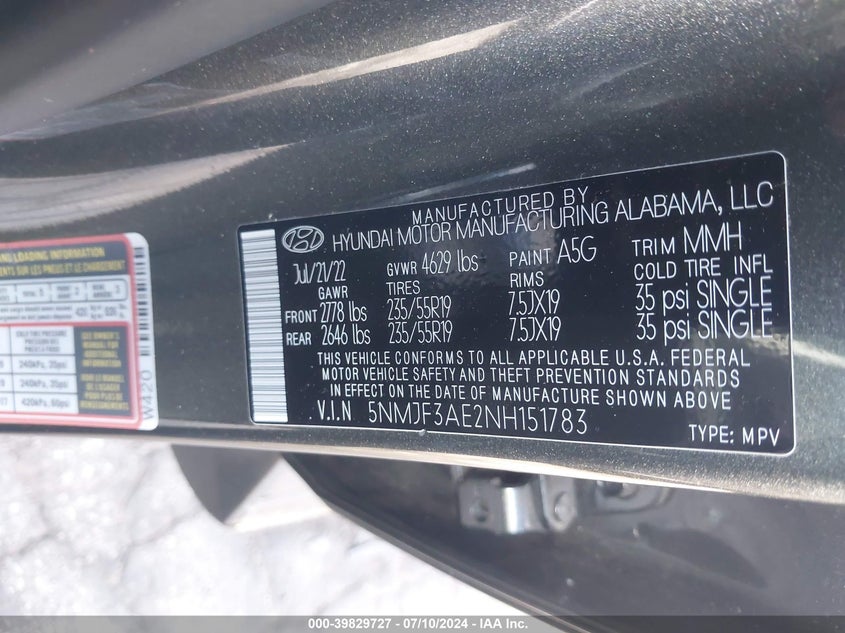 VIN 5NMJF3AE2NH151783 2022 HYUNDAI TUCSON SEL