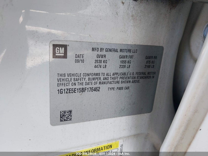 2011 Chevrolet Malibu Ltz VIN: 1G1ZE5E15BF176462 Lot: 39829834