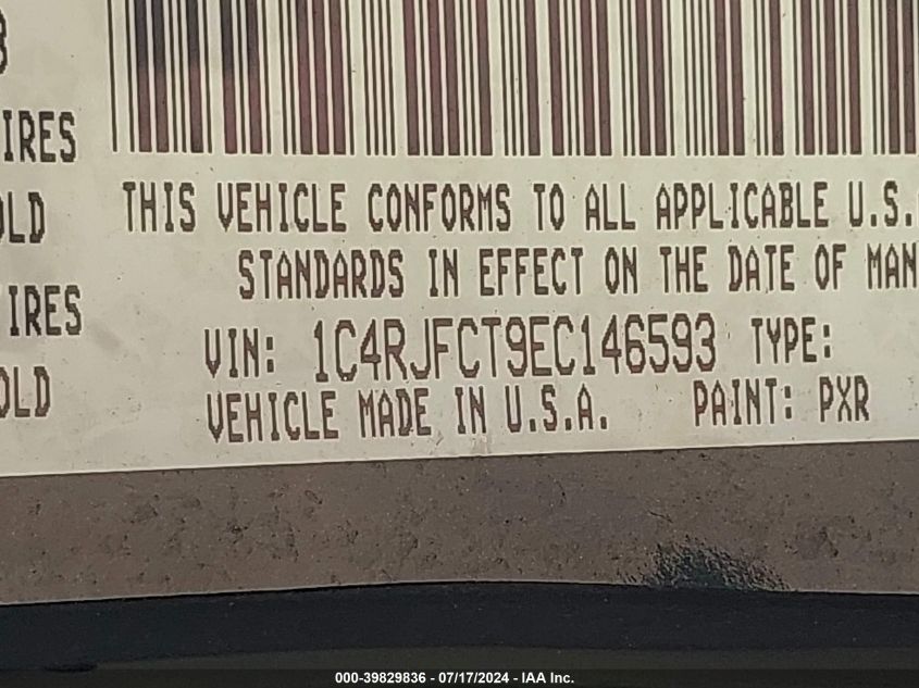 2014 Jeep Grand Cherokee Overland VIN: 1C4RJFCT9EC146593 Lot: 39829836