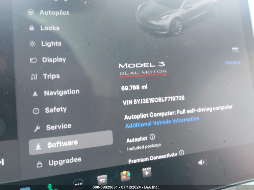 2020 Tesla Model 3 Performance Dual Motor All-Wheel Drive VIN: 5YJ3E1EC9LF719728 Lot: 39829861