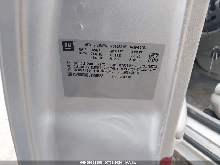 2014 Chevrolet Impala Limited Lt VIN: 2G1WB5E3XE1180533 Lot: 39829890