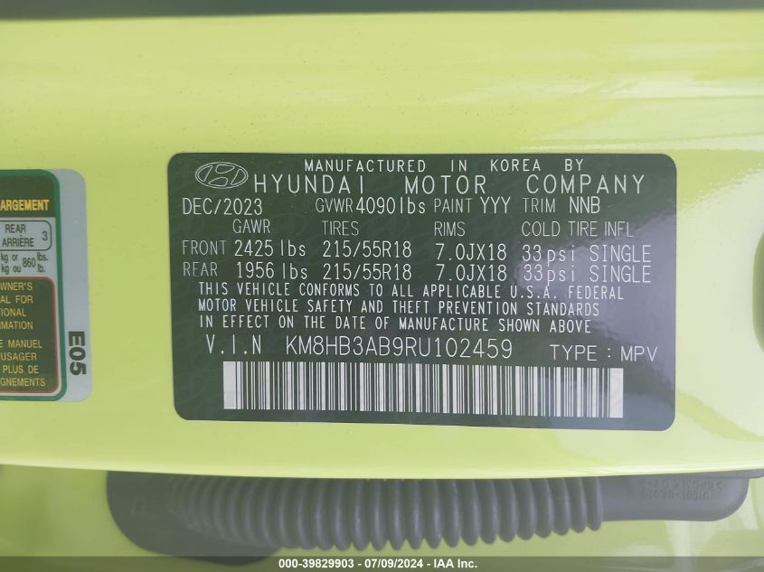 2024 HYUNDAI KONA SEL - KM8HB3AB9RU102459