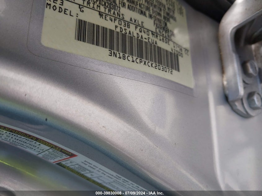 2012 Nissan Versa 1.8 S VIN: 3N1BC1CPXCK203072 Lot: 39830008