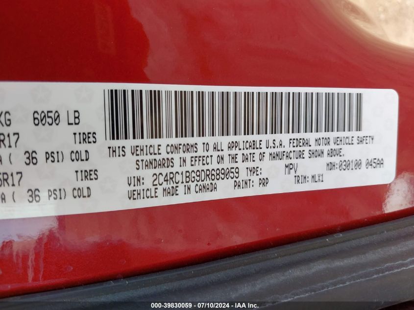 2013 Chrysler Town & Country Touring VIN: 2C4RC1BG9DR689059 Lot: 39830059