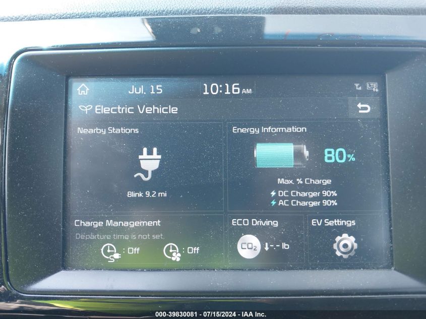 2019 Kia Niro Ev Ex VIN: KNDCC3LG8K5016449 Lot: 39830081