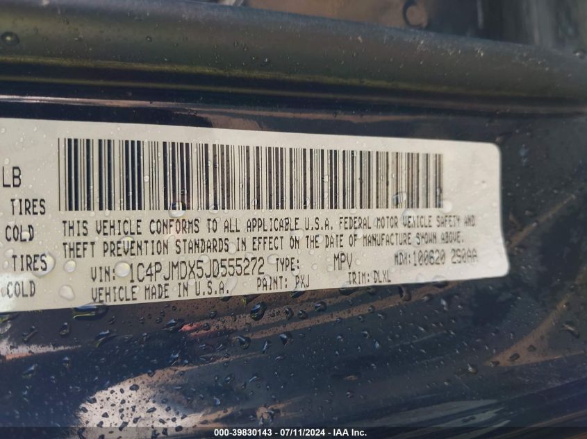 2018 Jeep Cherokee Limited 4X4 VIN: 1C4PJMDX5JD555272 Lot: 39830143