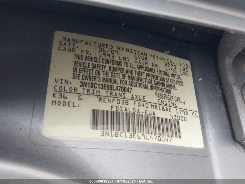 3N18C13E69L470047 | 2009 NISSAN VERSA-4 CYL.