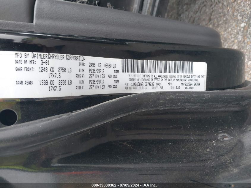 2001 Jeep Grand Cherokee Limited VIN: 1J4GW58N71C674232 Lot: 39830362