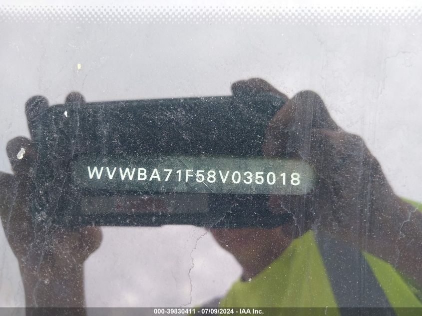 2008 Volkswagen Eos Komfort/Turbo VIN: WVWBA71F58V035018 Lot: 39830411