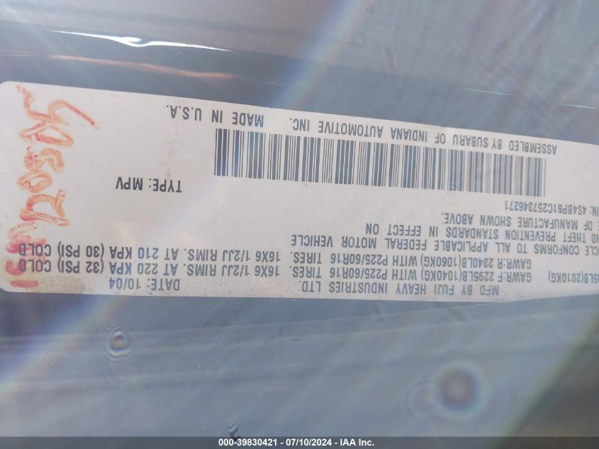 2005 Subaru Outback 2.5I VIN: 4S4BP61C257346271 Lot: 39830421