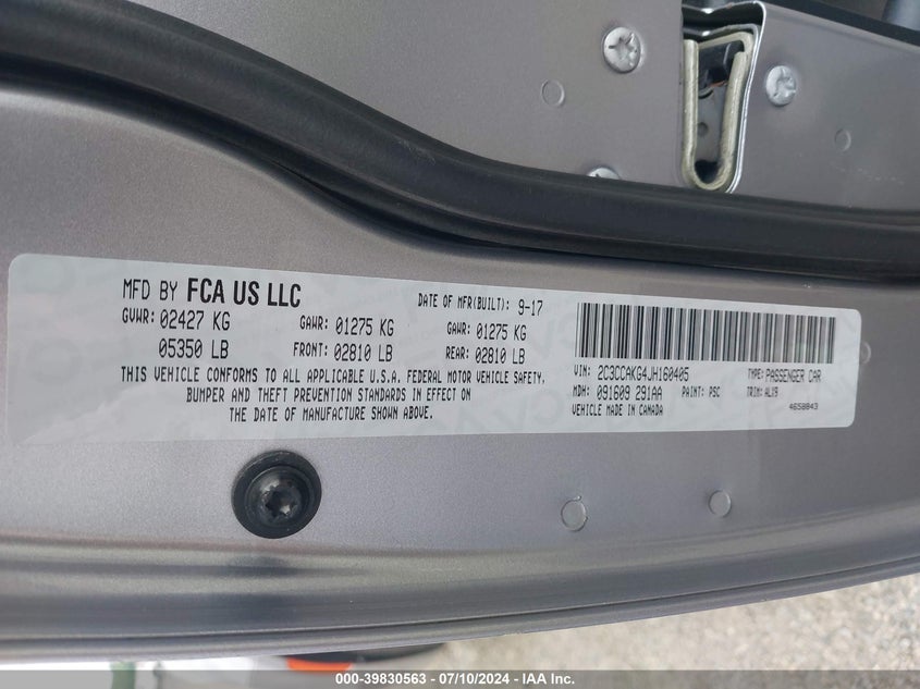 2018 Chrysler 300 Limited VIN: 2C3CCAKG4JH160405 Lot: 39830563