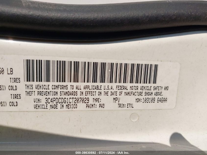 2012 Dodge Journey Crew VIN: 3C4PDCDG1CT207029 Lot: 39830592