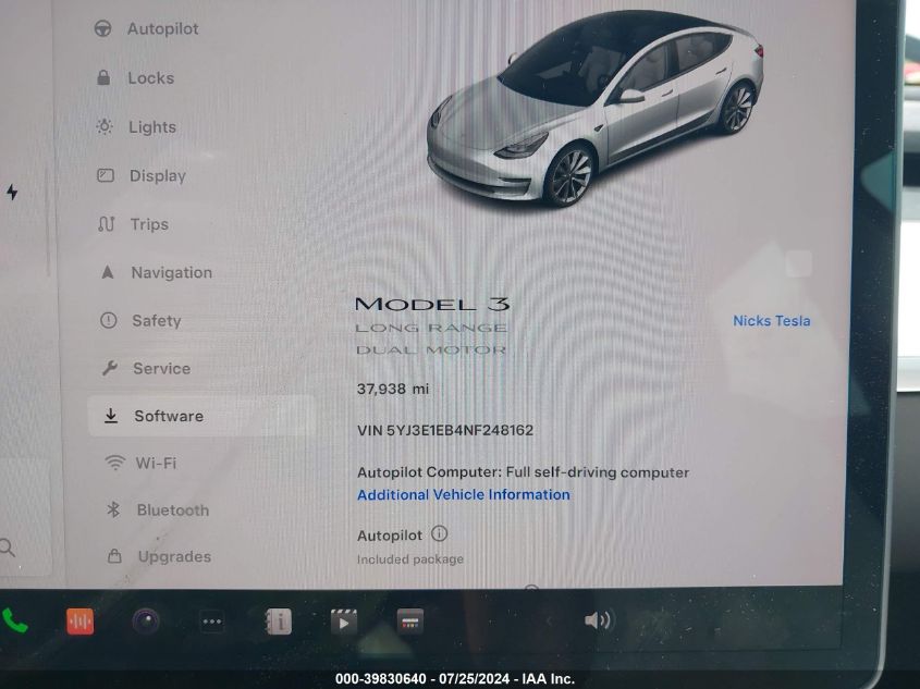 2022 Tesla Model 3 Long Range Dual Motor All-Wheel Drive VIN: 5YJ3E1EB4NF248162 Lot: 39830640