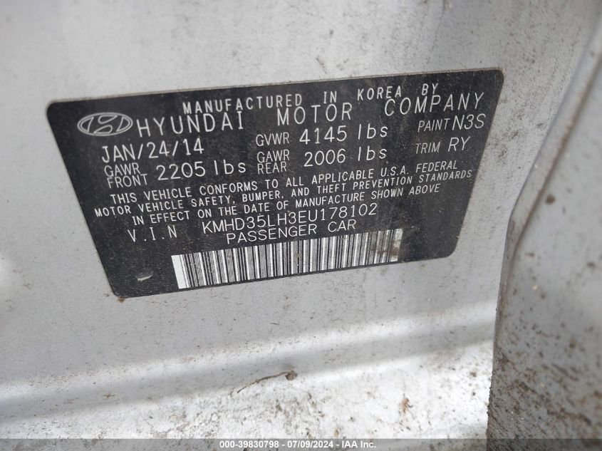 2014 Hyundai Elantra Gt VIN: KMHD35LH3EU178102 Lot: 39830798