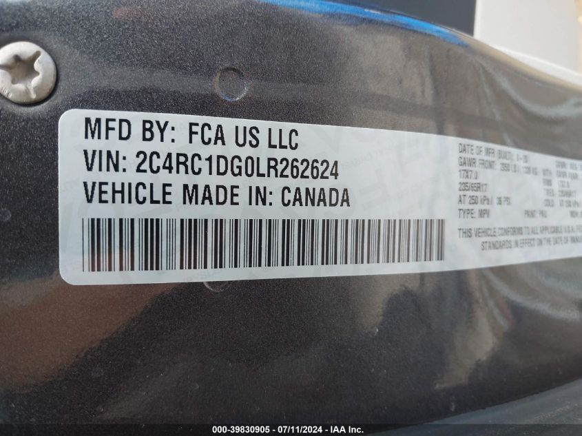 2020 Chrysler Voyager Lxi VIN: 2C4RC1DG0LR262624 Lot: 39830905