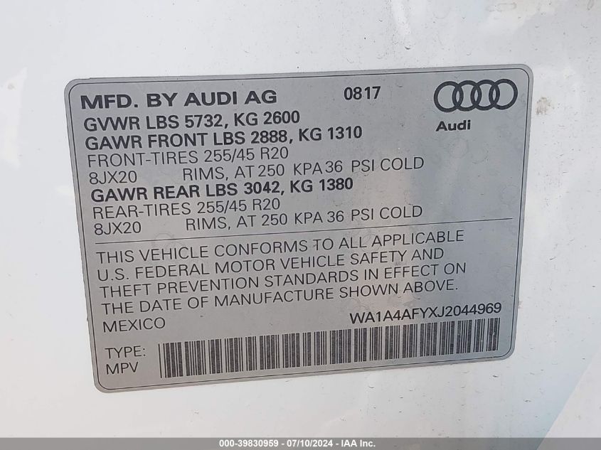 WA1A4AFYXJ2044969 2018 Audi Sq5 3.0T Premium Plus