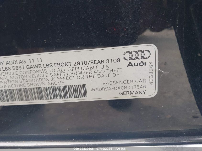 WAURVAFDXCN017546 2012 Audi A8 L 4.2