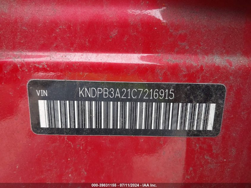 2012 Kia Sportage Lx VIN: KNDPB3A21C7216915 Lot: 39831155