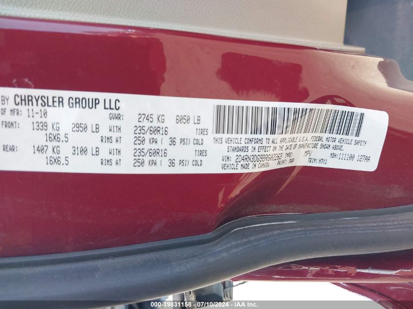 2011 Dodge Grand Caravan Mainstreet VIN: 2D4RN3DG9BR602263 Lot: 39831158