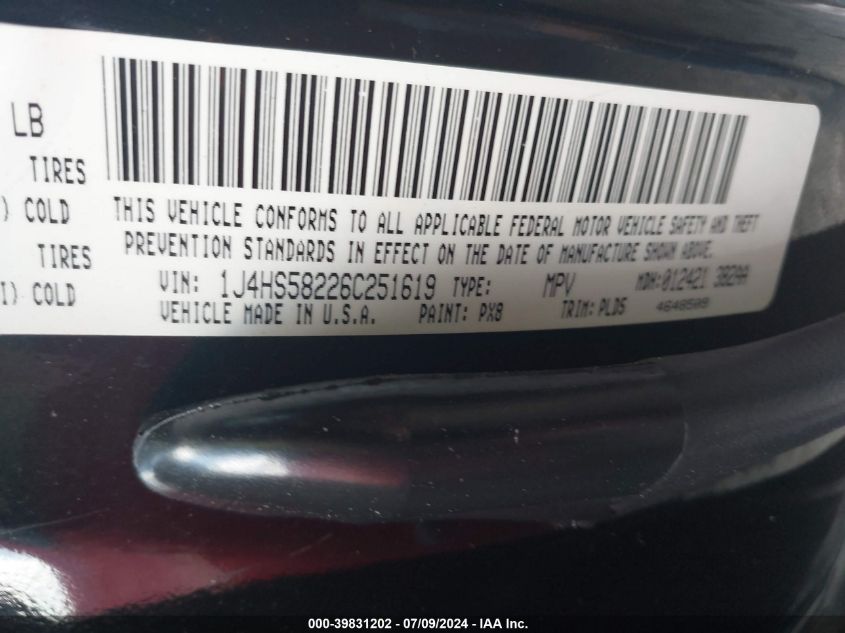 2006 Jeep Grand Cherokee Limited VIN: 1J4HS58226C251619 Lot: 39831202