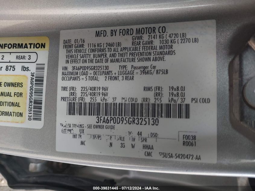 2016 FORD FUSION TITANIUM - 3FA6P0D95GR325130