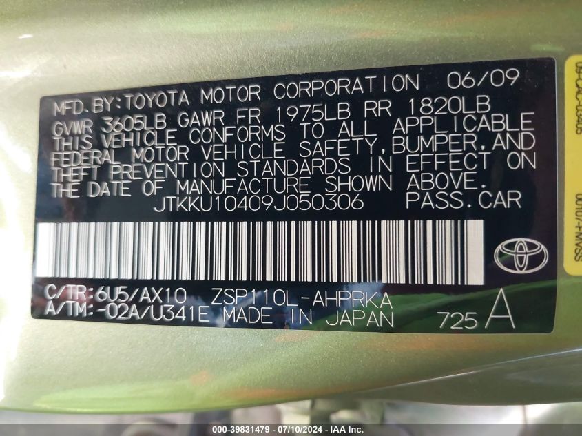 2009 Scion Xd VIN: JTKKU10409J050306 Lot: 39831479