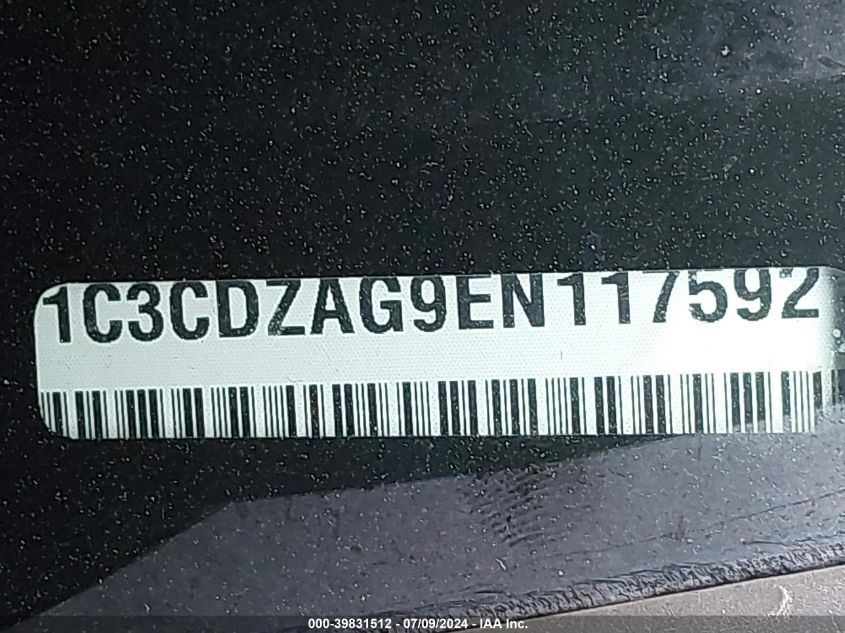 2014 Dodge Avenger Se VIN: 1C3CDZAG9EN117592 Lot: 39831512