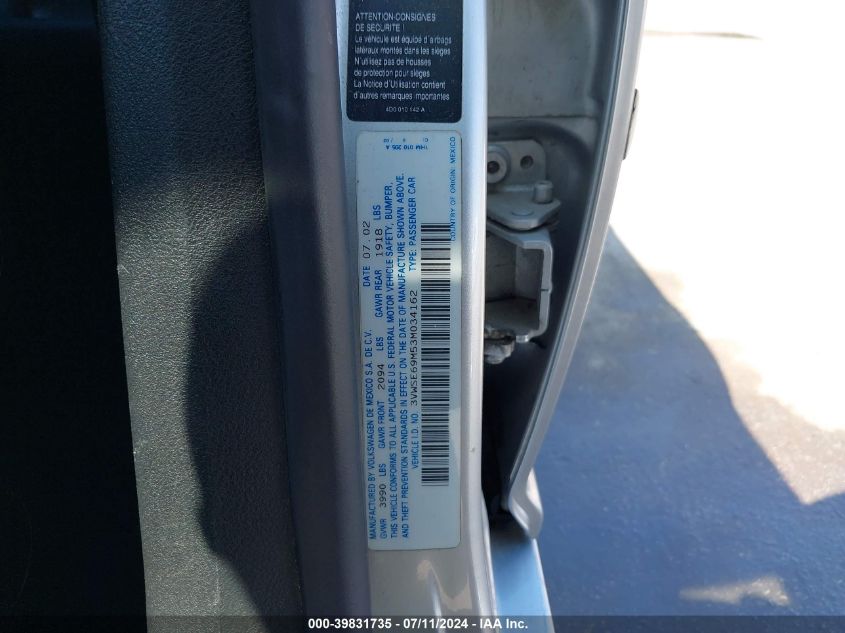 2003 Volkswagen Jetta Gls 1.8T VIN: 3VWSE69M53M034162 Lot: 39831735