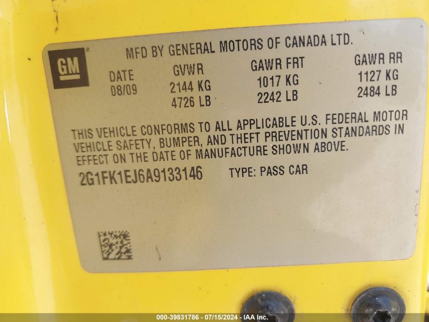 2010 Chevrolet Camaro 2Ss VIN: 2G1FK1EJ6A9133146 Lot: 39831786