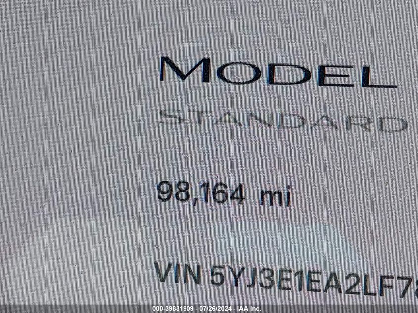 2020 Tesla Model 3 Standard Range Plus Rear-Wheel Drive/Standard Range Rear-Wheel Drive VIN: 5YJ3E1EA2LF784418 Lot: 39831909