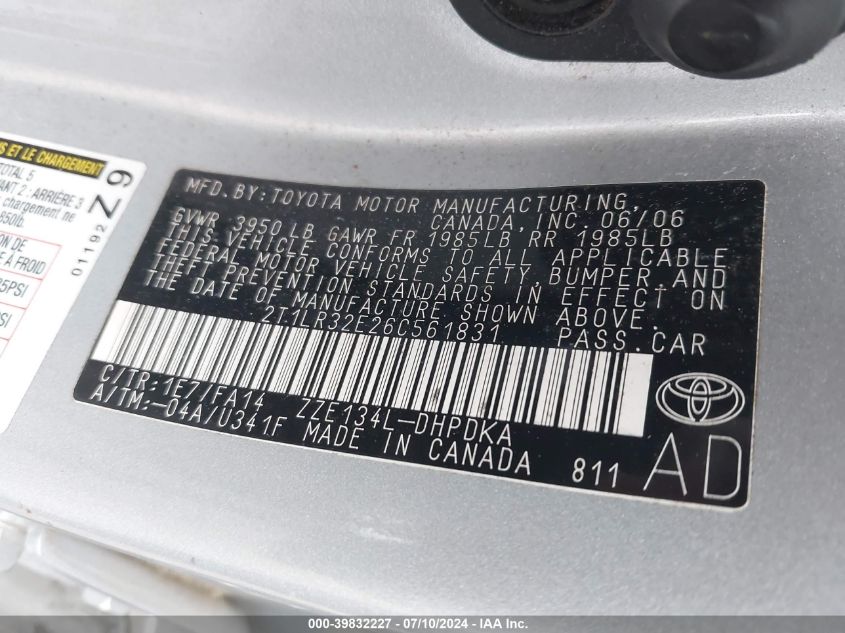 2T1LR32E26C561831 2006 Toyota Matrix