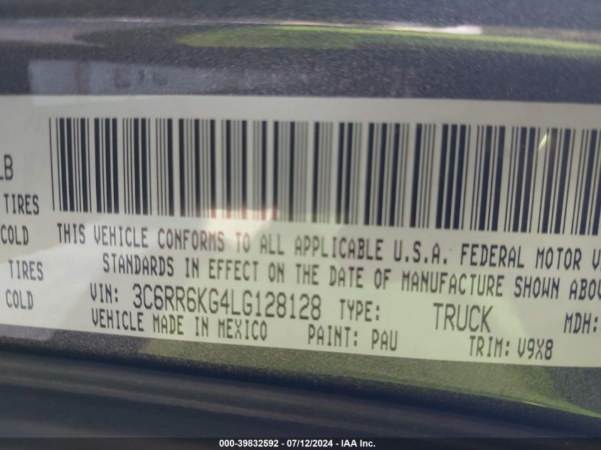 2020 Ram 1500 Classic Tradesman/Express VIN: 3C6RR6KG4LG128128 Lot: 39832592