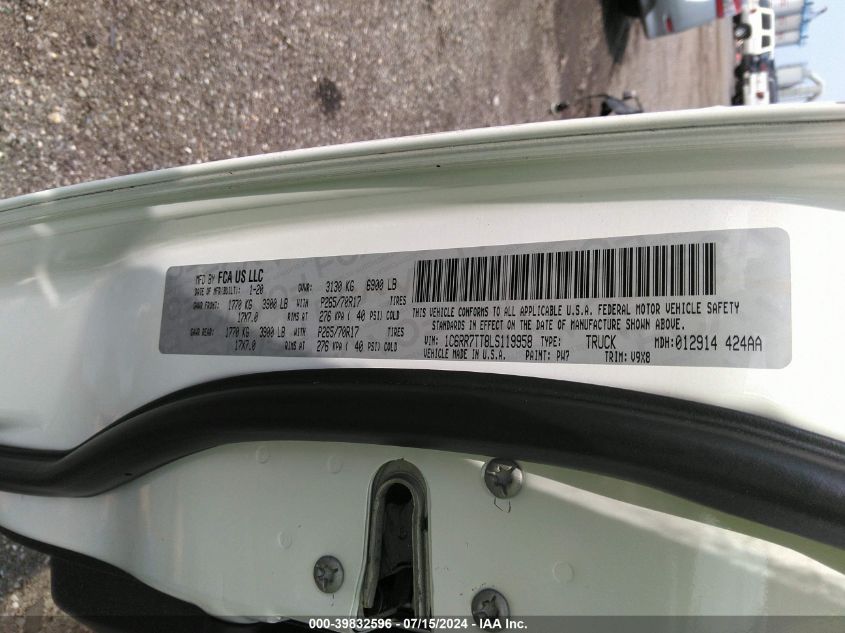 2020 Ram 1500 Classic Slt 4X4 6'4 Box VIN: 1C6RR7TT8LS119958 Lot: 39832596