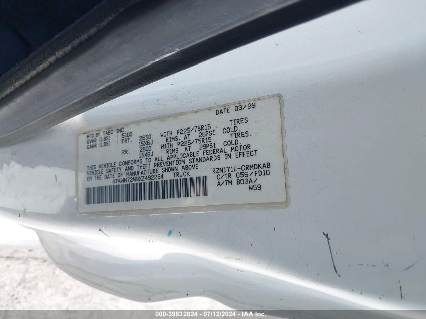 1999 Toyota Tacoma VIN: 4TAWM72N9XZ492254 Lot: 39832624