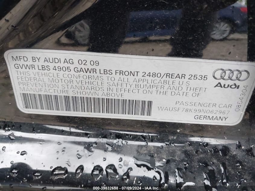 2009 Audi A4 2.0T Premium VIN: WAUSF78K99N062967 Lot: 39832658