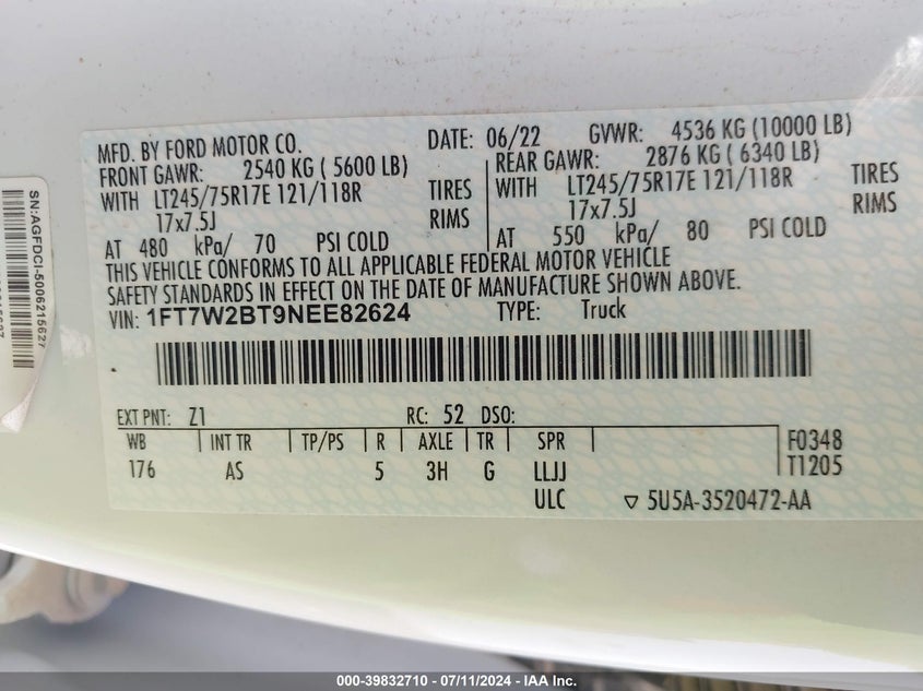 2022 FORD F-250 XL - 1FT7W2BT9NEE82624